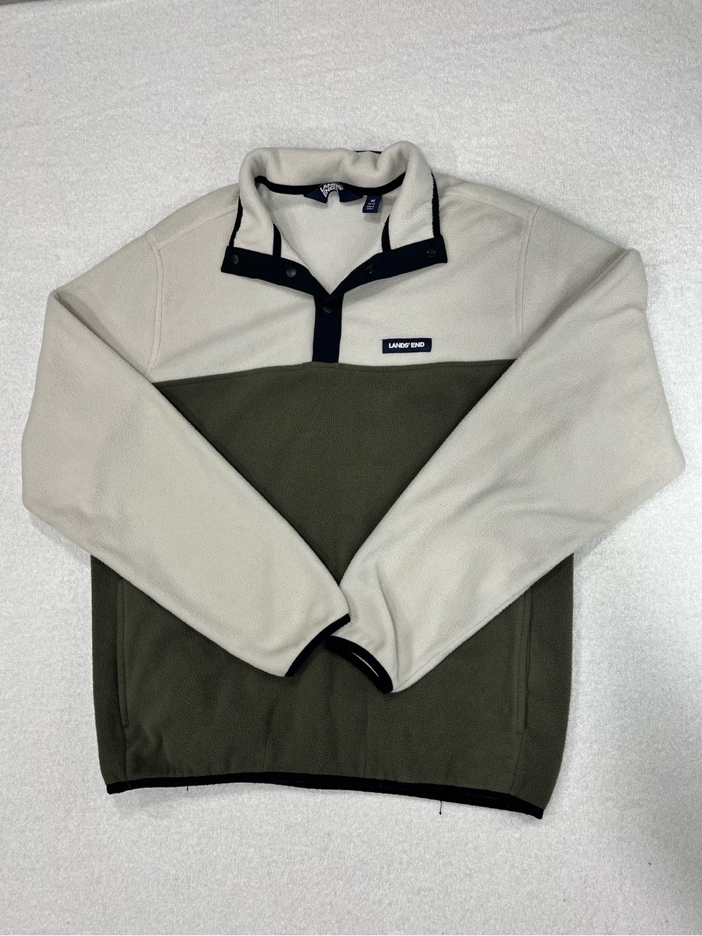 Lands' End Men's Two-Tone Zip Pullover - Cream & Olive